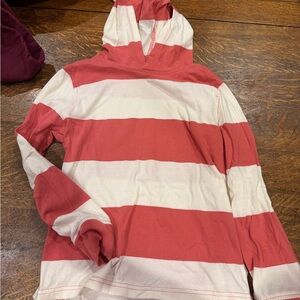 J. Crew Kids Red and White Striped Hooded Long Sleeve Top